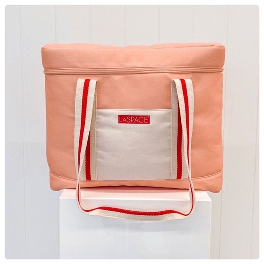 l*space Pink Canvas Tote Bag with Striped Handles - Picture 2 of 6